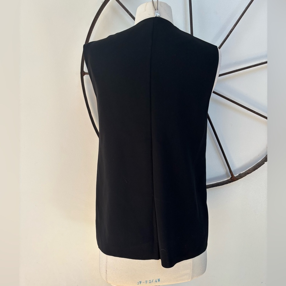 Vince Solid Black Draped Zip Front Sleeveless Blo… - image 3